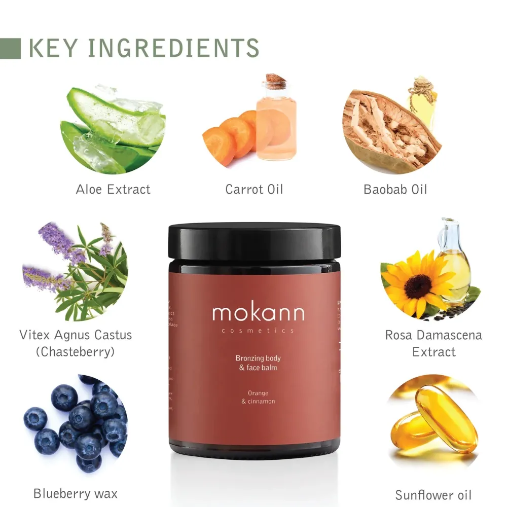 Cremas*Mokann Cosmetics Bálsamo Bronceador para Cuerpo y Rostro de Naranja y Canela